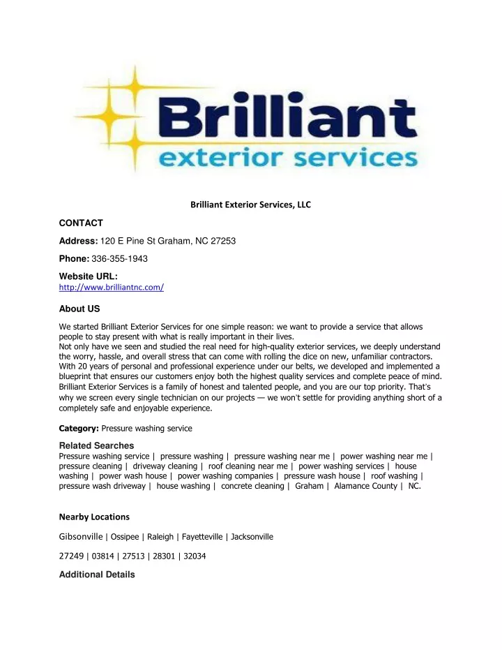 brilliant exterior services llc