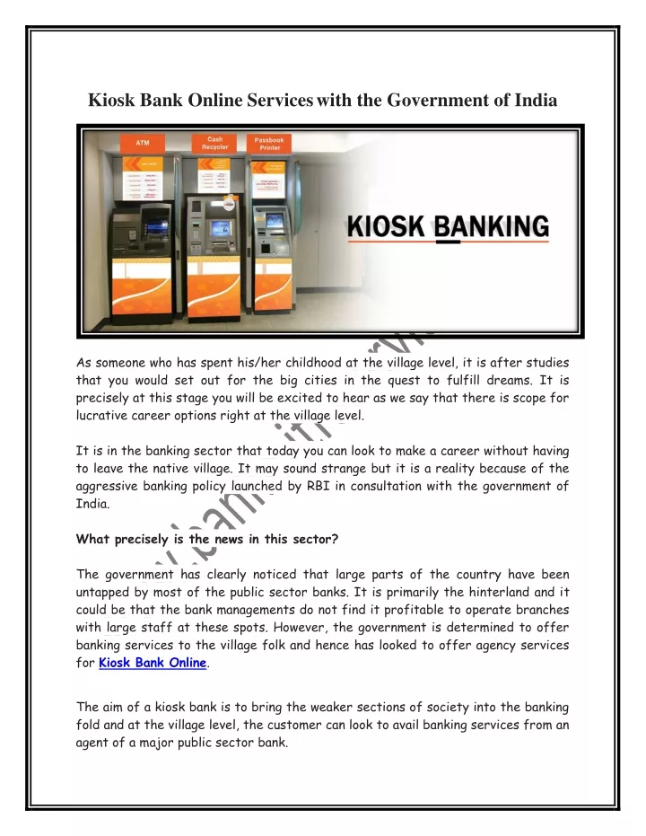 kiosk bank online services with the government