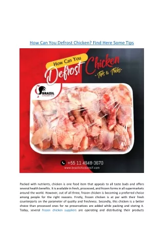 How Can You Defrost Chicken? Find Here Some Tips