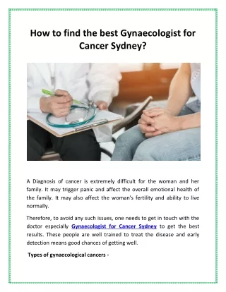 How to find the best Gynaecologist for Cancer Sydney?