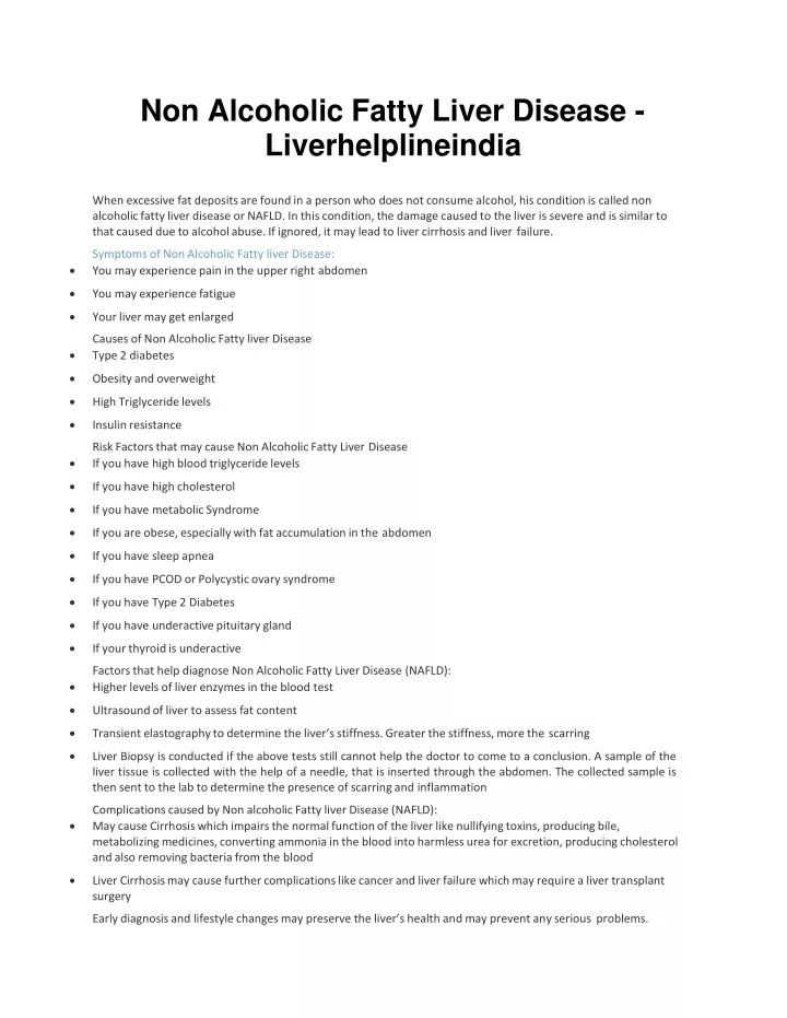 non alcoholic fatty liver disease liverhelplineindia