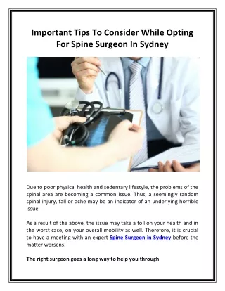 Important Tips To Consider While Opting For Spine Surgeon In Sydney