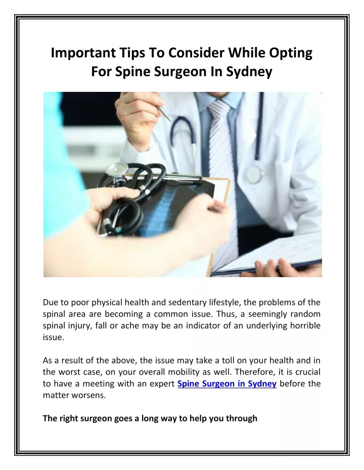 important tips to consider while opting for spine