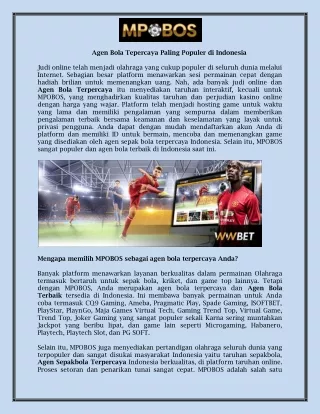 Agen Bola Tepercaya Paling Populer di Indonesia