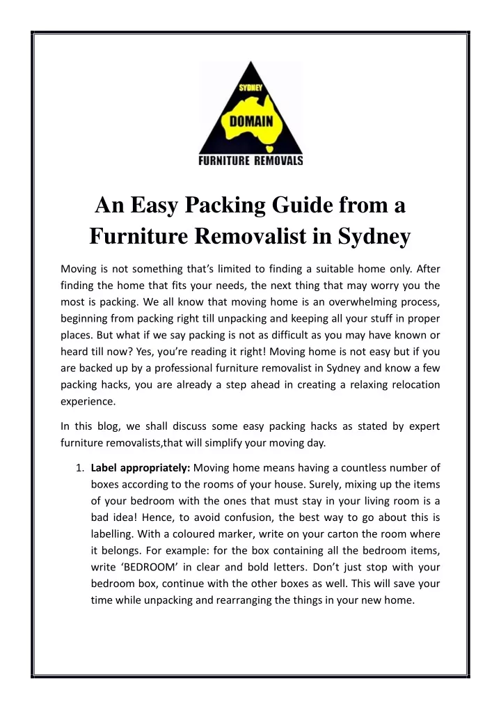 an easy packing guide from a furniture removalist