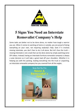 5 signs you need an interstate removalist company