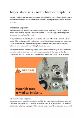 major materials used in medical implants