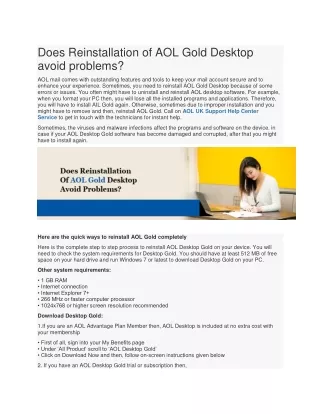 does reinstallation of aol gold desktop avoid