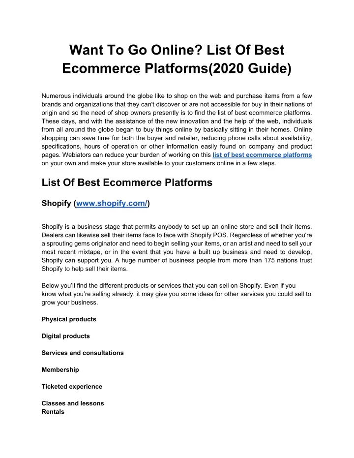 want to go online list of best ecommerce