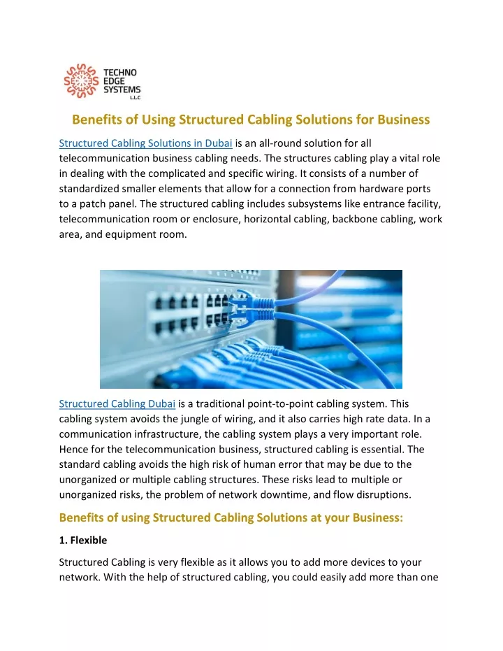 benefits of using structured cabling solutions