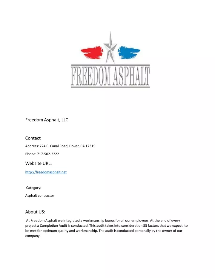 freedom asphalt llc contact address 724 e canal