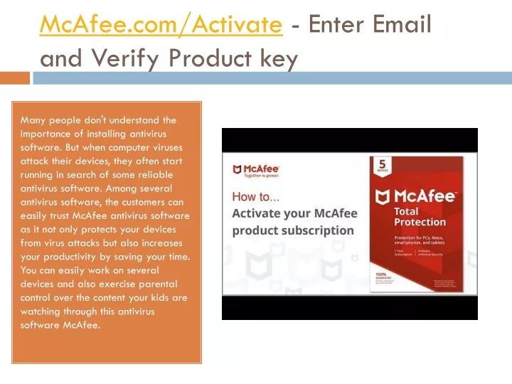 mcafee com activate enter email and verify product key