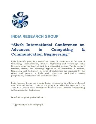 Sixth International Conference on Advances in Computing & Communication Engineering