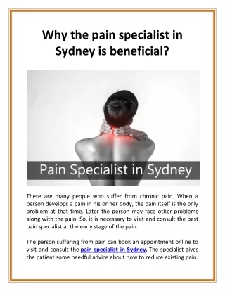 Why the pain specialist in Sydney is beneficial?