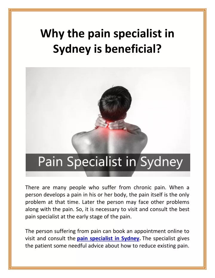 why the pain specialist in sydney is beneficial