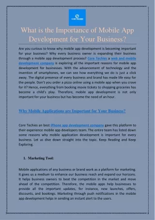 What is the Importance of Mobile App Development for Your Business?