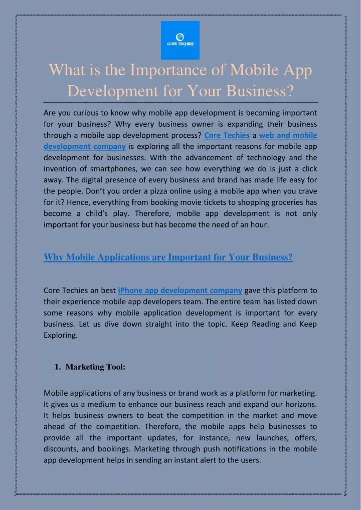 what is the importance of mobile app development