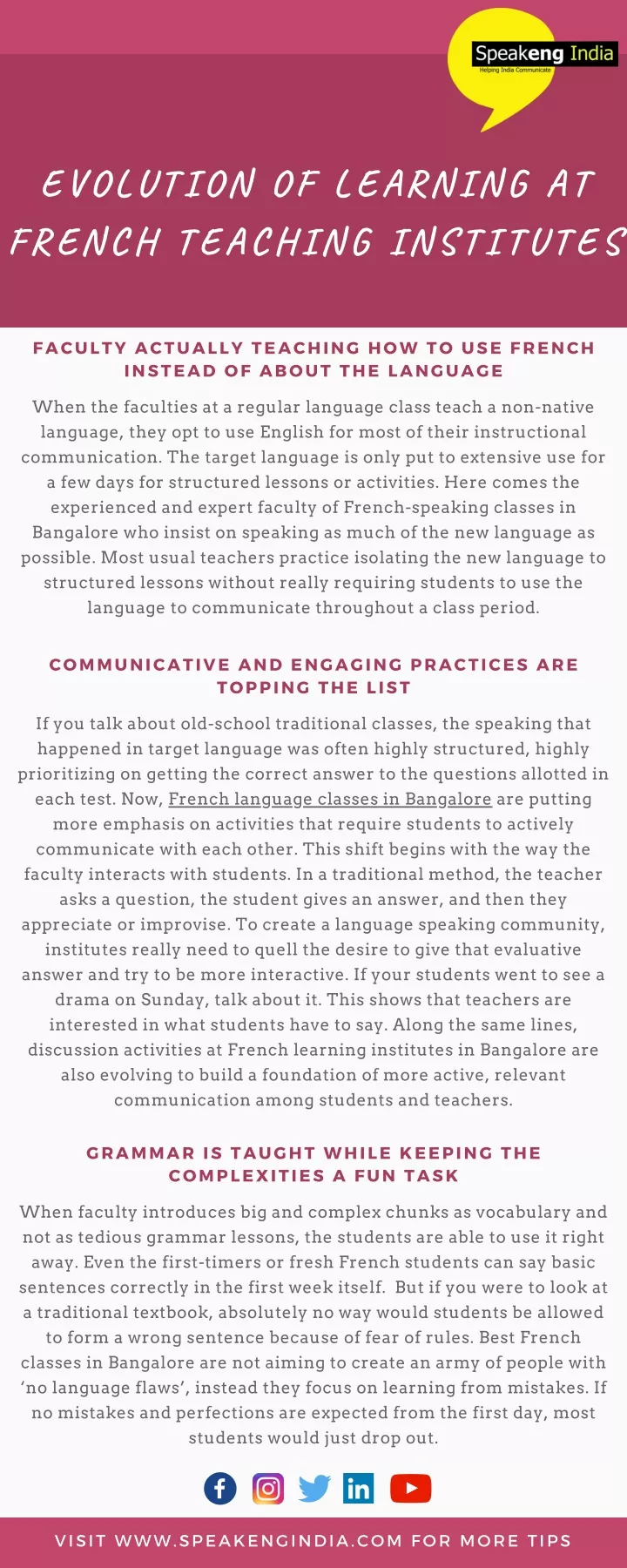 evolution of learning at french teaching