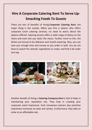Hire A Corporate Catering Kent To Serve Lip-Smacking Foods To Guests