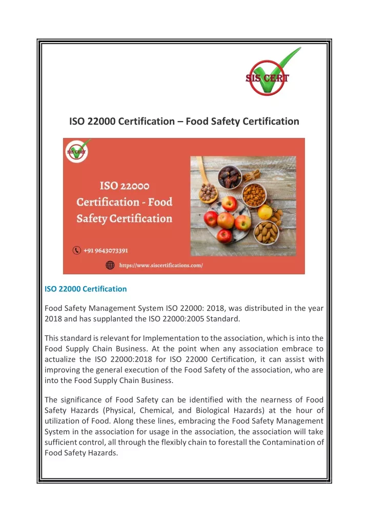 iso 22000 certification food safety certification