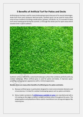 5 Benefits of Artificial Turf for Patios and Decks