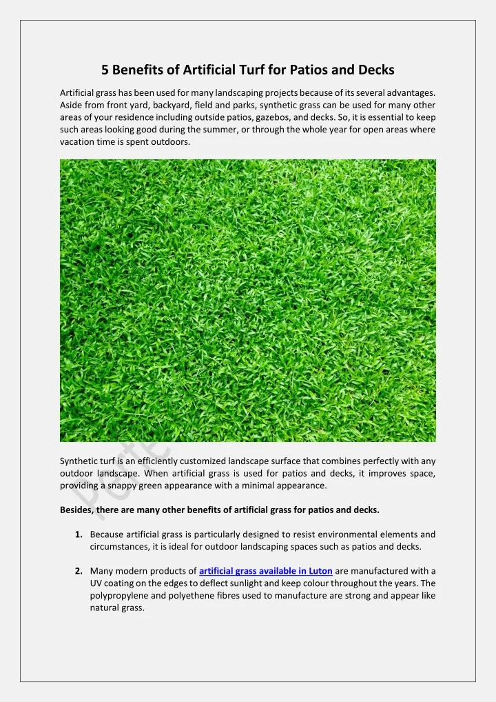 5 benefits of artificial turf for patios and decks