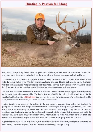 hunting a passion for many