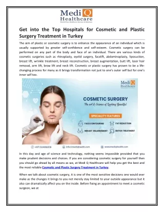 Get into the Top Hospitals for Cosmetic and Plastic Surgery Treatment in Turkey