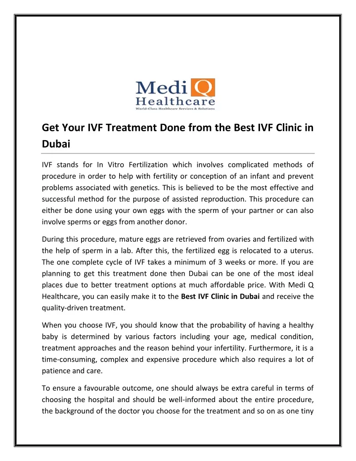 get your ivf treatment done from the best