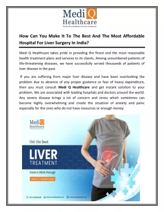 How Can You Make It to the Best and the Most Affordable Hospital for Liver Surgery in India