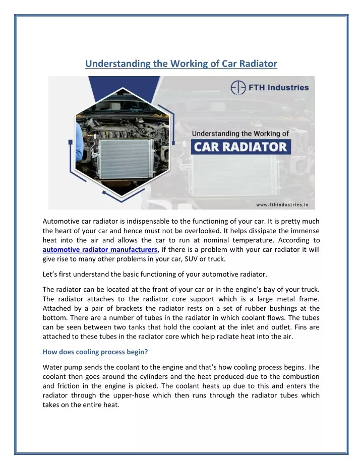 understanding the working of car radiator