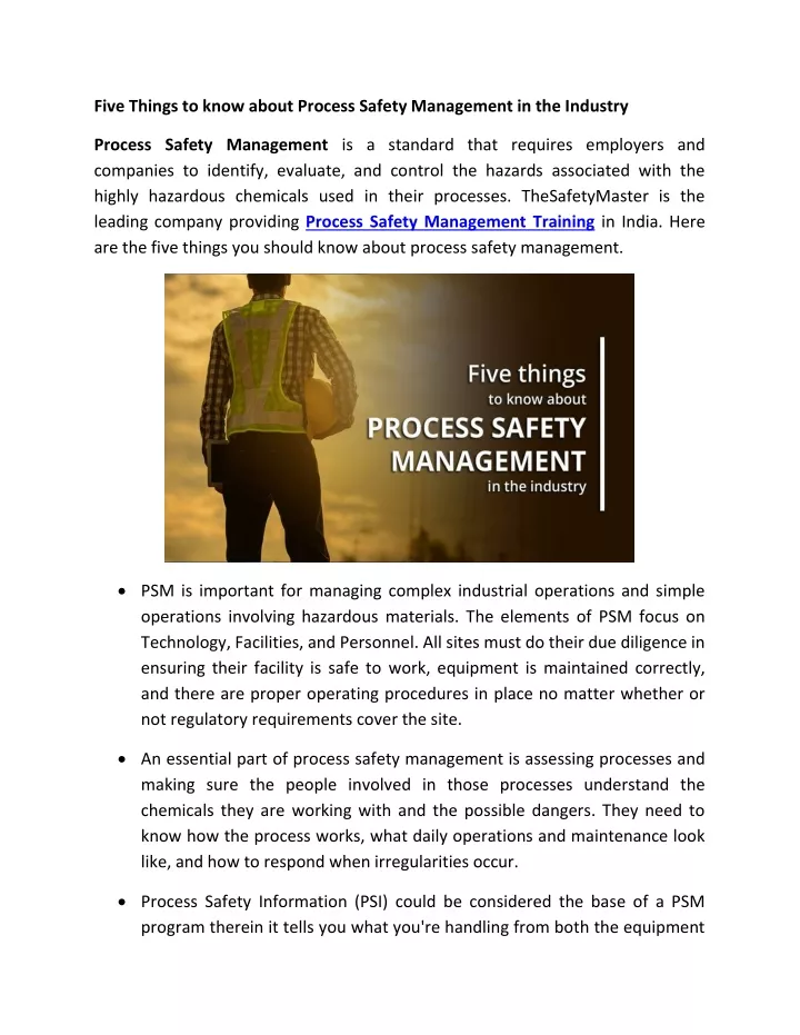 five things to know about process safety