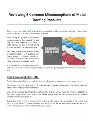 Reviewing 5 Common Misconceptions of Metal Roofing Products