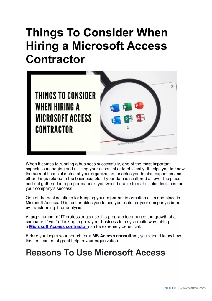 things to consider when hiring a microsoft access