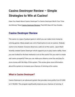 Casino Destroyer Review - Simple Strategies to Win at Casino!
