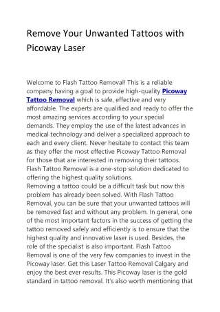 Remove Your Unwanted Tattoos with Picoway Laser