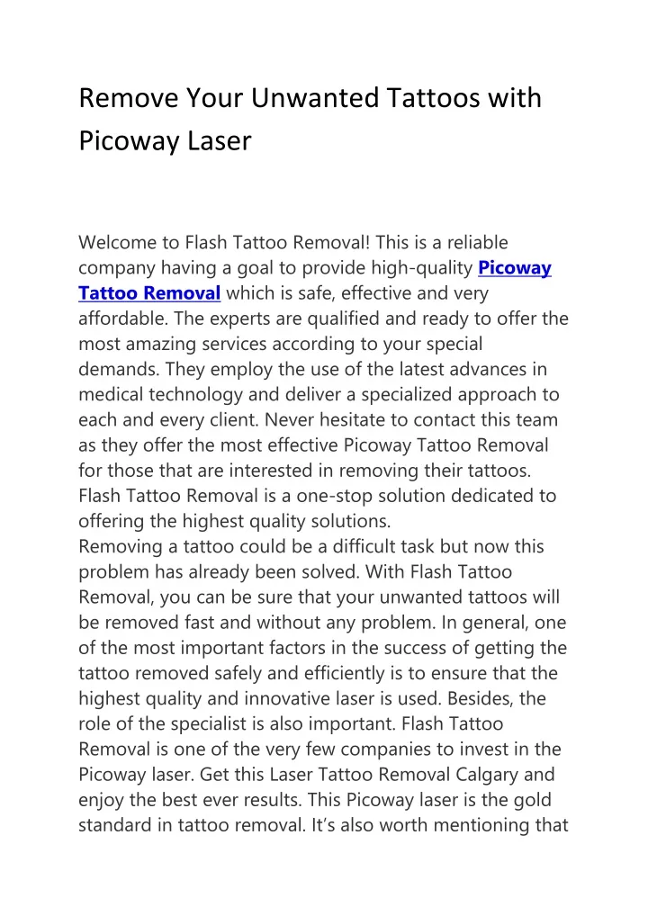 remove your unwanted tattoos with picoway laser