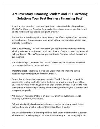 Are Inventory Financing Lenders and P O Factoring Solutions Your Best Business Financing Bet?