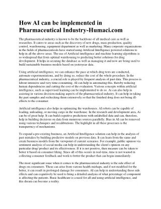 How AI can be implemented in Pharmaceutical Industry-Humaci.com