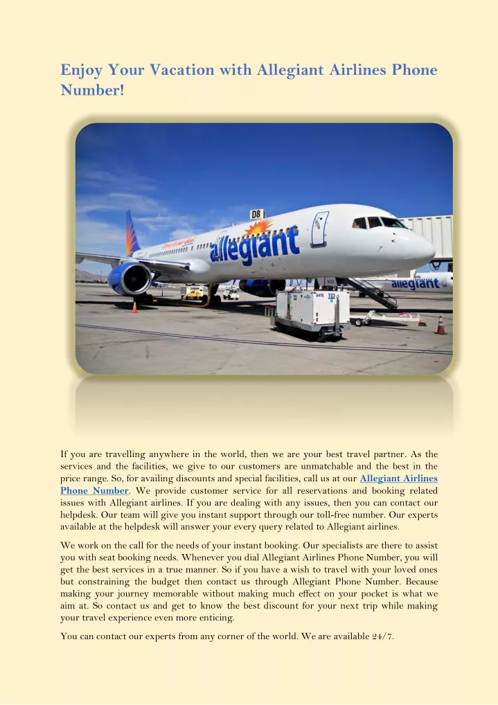 enjoy your vacation with allegiant airlines phone