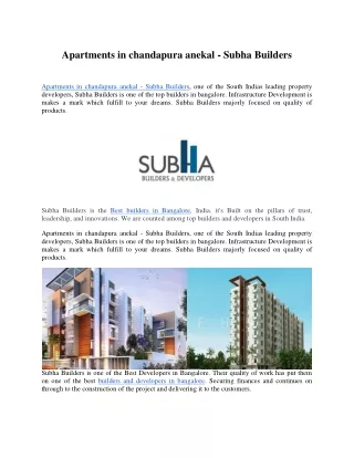 Apartments in chandapura anekal - Subha Builders