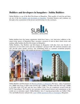Builders and developers in bangalore - Subha Builders