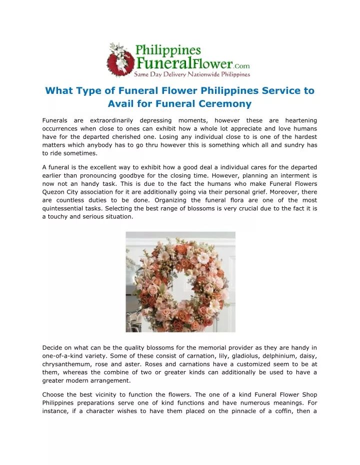 what type of funeral flower philippines service