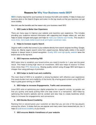 reasons for why your business needs seo
