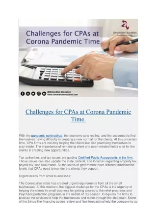 Challenges for CPAs at Corona Pandemic Time.