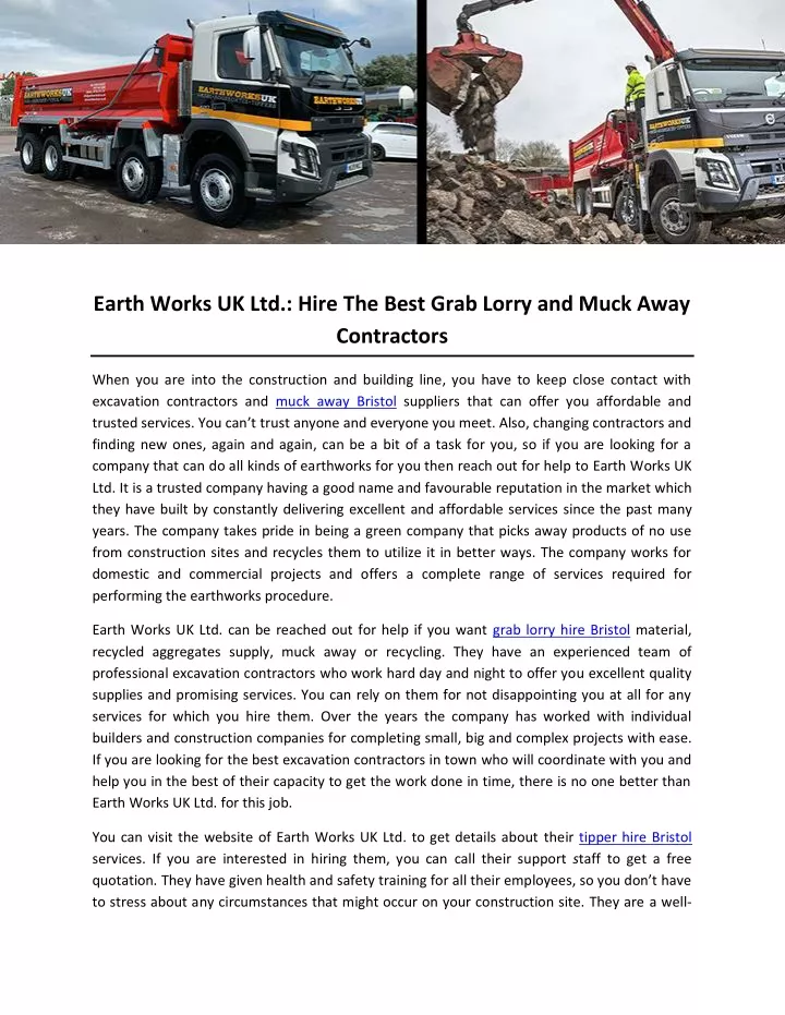 earth works uk ltd hire the best grab lorry