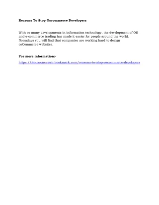 reasons to stop oscommerce developers