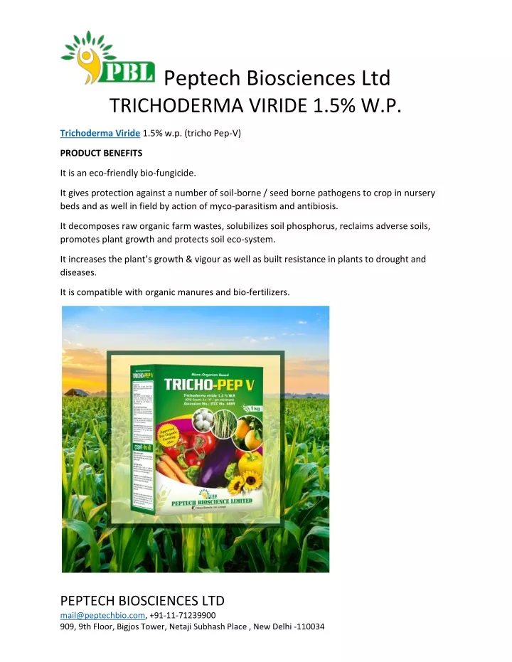 peptech biosciences ltd trichoderma viride 1 5 w p