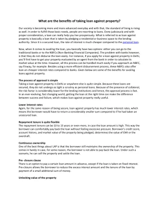 what are the benefits of taking loan against