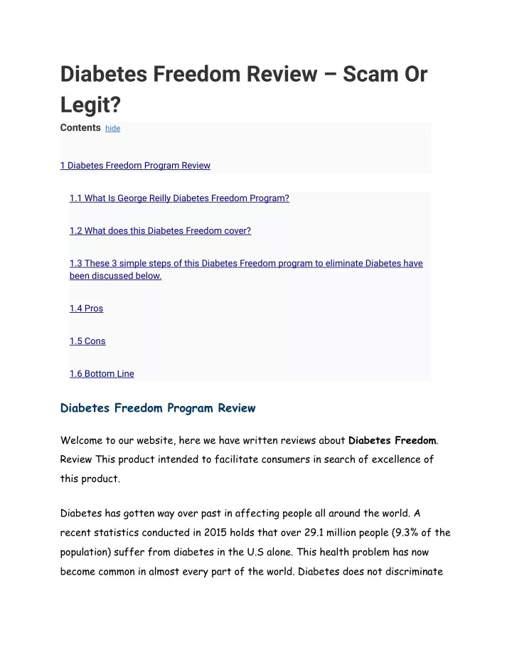 diabetes freedom review scam or legit contents